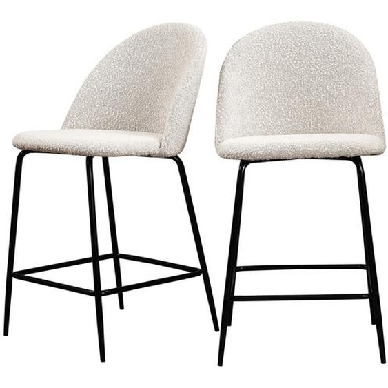 Vitikko - Lot 2 fauteuils de bar 65cm en tissu bouclette et pieds noirs - Couleur - Ecru