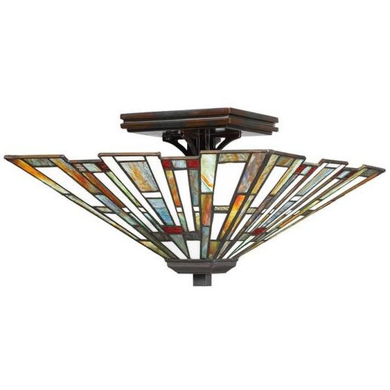 Vitrail plafond vintage coloré 36,7 cm 2xE27 60W Maybeck Quoizel