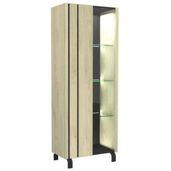 Vitrine 1 porte à LEDs Chêne clair/Ardoise - FOREST - L 73 x l 40 x H 183 cm