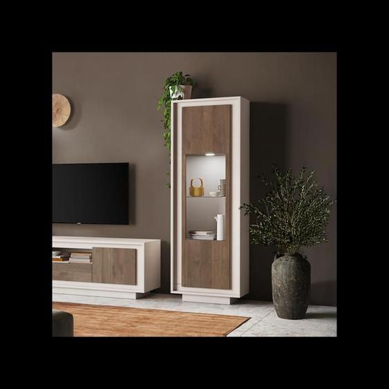Vitrine 1 porte Crème/Chêne noisette - RIMINI - L 67 x l 40 x H 197 cm