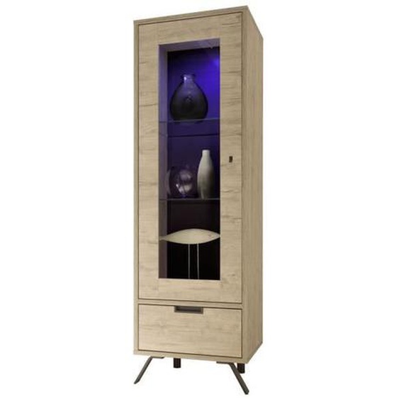 Vitrine 1 porte en verre avec 1 tiroir sans éclairage - H177 cm - 56 cm X 50 cm X 177 cm - PALMA Bois Clair