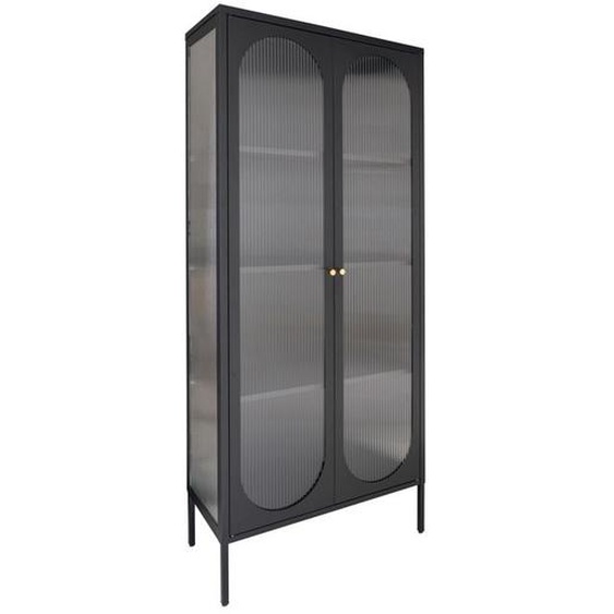 Vitrine 2 portes 80x35x180 cm en verre et métal noir
