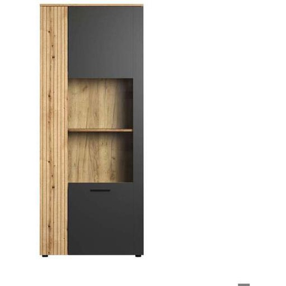 Vitrine 2 portes 80x42x195 cm décor chêne et anthracite - LIAM