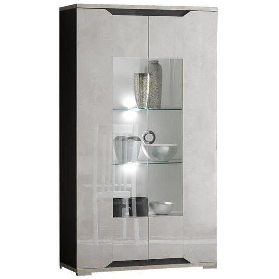 Vitrine 2 Portes ALTOBUY Brise - Effet Béton - Led - Gris Laqué - Meuble de Séjour Contemporain