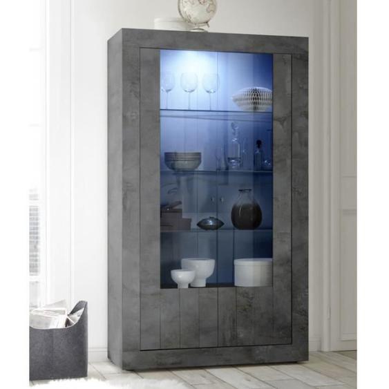 Vitrine 2 portes Béton ciré foncé à LEDs - LUBIO - L 110 x l 42 x H 191