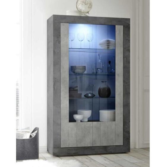 Vitrine 2 portes Béton ciré foncé/clair à LEDs - LUBIO n°2 - L 110 x l 42 x H 191