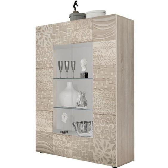 Vitrine 2 portes Chêne clair - BARI - L 121 x l 42 x H 166