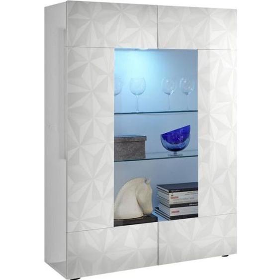 Vitrine 2 portes Laqué Blanc brillant à LEDs - KIOO - L 121 x l 42 x H 166