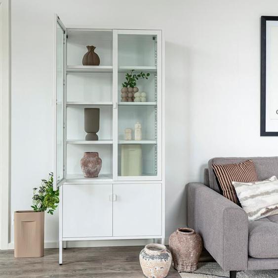 Vitrine 4 portes 80x35x180 cm en verre et métal blanc