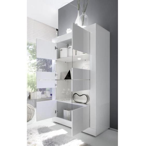 Vitrine 4 portes en verre - PRICE FACTORY - Collection CISA - Blanc laqué brillant - Design - 102x162x42 cm