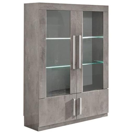 Vitrine - ALTOBUY - Clark - 4 Portes Laquée - Effet Marbre - Éclairage LED Inclus