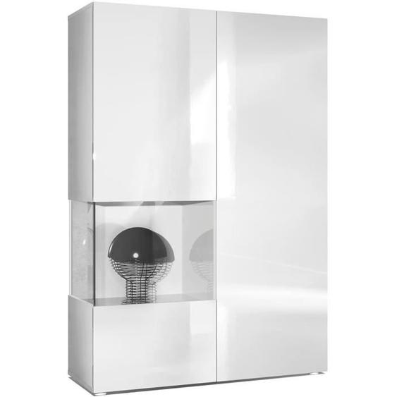 Vitrine Armoire - Morena - Blanc Mat - Porte Droite et Insert Blanc Haute Brillance - 135cm