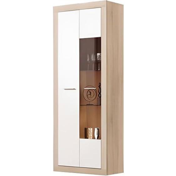Vitrine avec 2 portes coloris Chêne Cambrian - Blanc - Longueur 74 x profondeur 35 x hauteur 190 cm