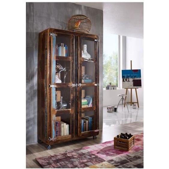 Vitrine avec roulettes - Bois massif recyclé laqué (Multicolore) - Inspiration Ethnique - FREEZY #30