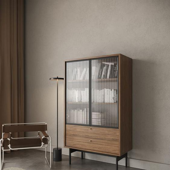 Vitrine basse - OLAR - 85cm - avec deux tiroirs - Carini noyer naturel