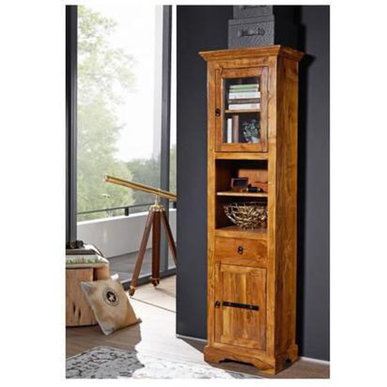 Vitrine - Bois massif dacacia laqué (Miel) - Style colonial - OXFORD #01004
