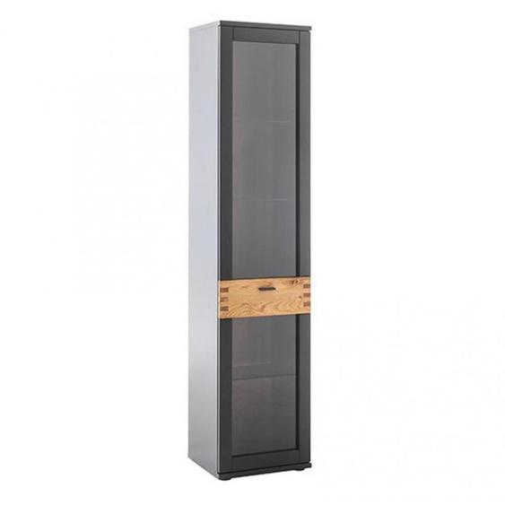 Vitrine CASONI 1 portes 4 étagères Laqué gris noir chêne sauvage huilé