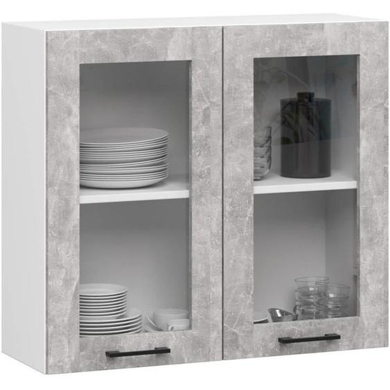 Vitrine de cuisine AKORD OLIWIA W80 H720 Blanche 80 cm 2 portes façade Béton 2 étagères 80x30,5x72 cm