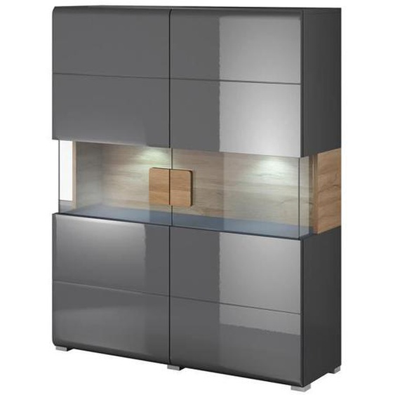 Vitrine double portes - PRICE FACTORY - Collection OHIO - Gris anthracite et chêne - Contemporain - Design
