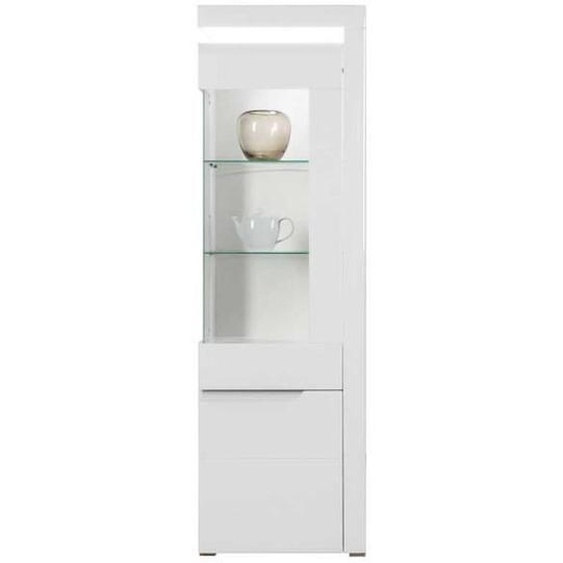 Vitrine Droite 2 portes Blanc Brillant à LED - KIELE - Bois - Verre - L 60 x l 39 x H 195.5 cm