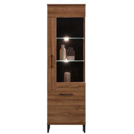 Vitrine droite 2 portes Chêne foncé à LEDs - BIELANY - L 58 x l 40 x H 194