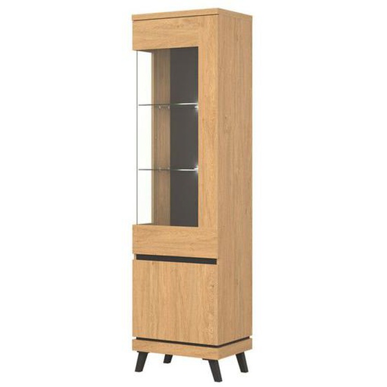 Vitrine droite 2 portes Chêne naturel à LED - POZNAN - L 54,5 x l 39 x H 197