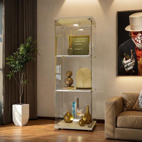 Eifson - Vitrine en verre éclairée led 42x36x125 cm, avec porte et 3 étagères, porte simple, autoportante, pour salon, chambre, bureau - Blanc