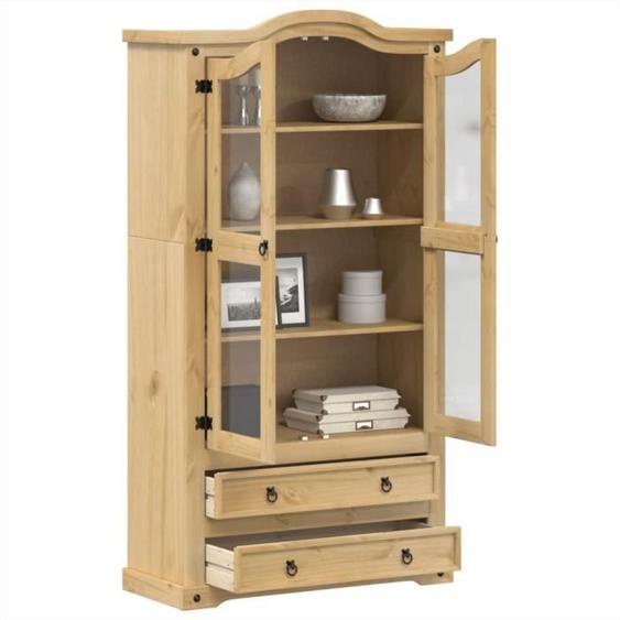 Vitrine en verre - OMABETA - Corona - Bois massif de pin - 99x43x187 cm - 2 portes