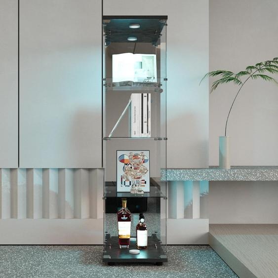 Vitrine en verre - Porte simple - 4 étagères - Éclairage LED - Modèle autonome - Pour le salon - Noir