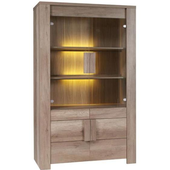 Vitrine FERRARA 4 portes avec LED en chêne - Meuble contemporain pour salon ou salle à manger