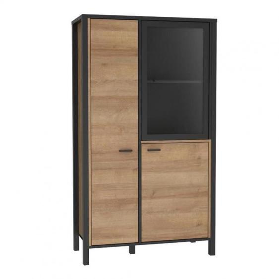 Vitrine H152 cm décor noir et effet chêne avec poignées noir - MODE Meubletmoi
