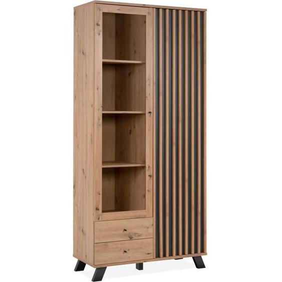 Vitrine - MEDAN 52A - Chêne artisan / Anthracite - 2 portes - 2 tiroirs