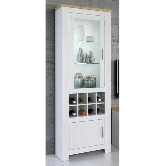 Vitrine, meuble de rangement avec éclairage LED coloris chêne, pin andersen - Longueur 68 x profondeur 37 x hauteur 201 cm