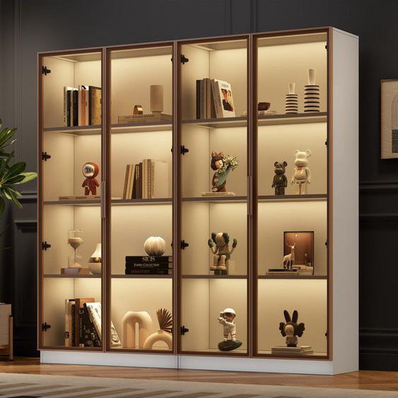 Vitrine Murale 80x40x160cm 2 pièces - Éclairage LED RGB,Portes Battantes & Étageres Réglables - Verre Blanc pour Salon/SDB