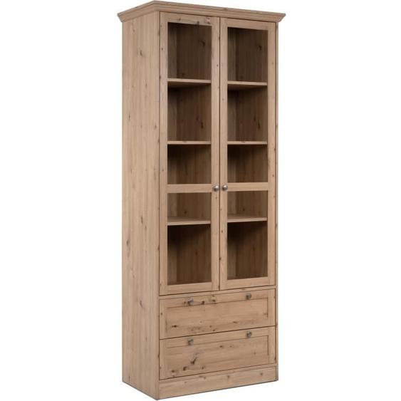 Vitrine - TIMBER 52A - Chêne artisan - 2 portes, 2 étagères, 2 tiroirs - 80 x 200 x 45 cm