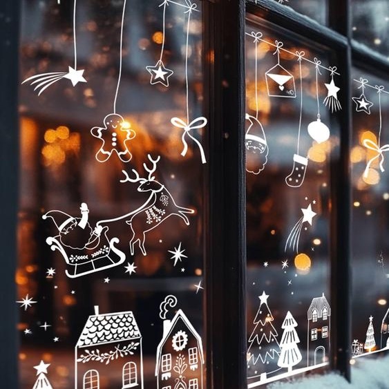 Vitrophanie Village de Noël blanc