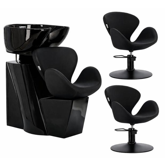 Viva Ensemble de lavage de coiffeur et 2 x fauteuil de coiffeur hydraulique pivotant pour salon de coiffure lavabo mobile cuvette en céramique robinetterie mitigeur douchette