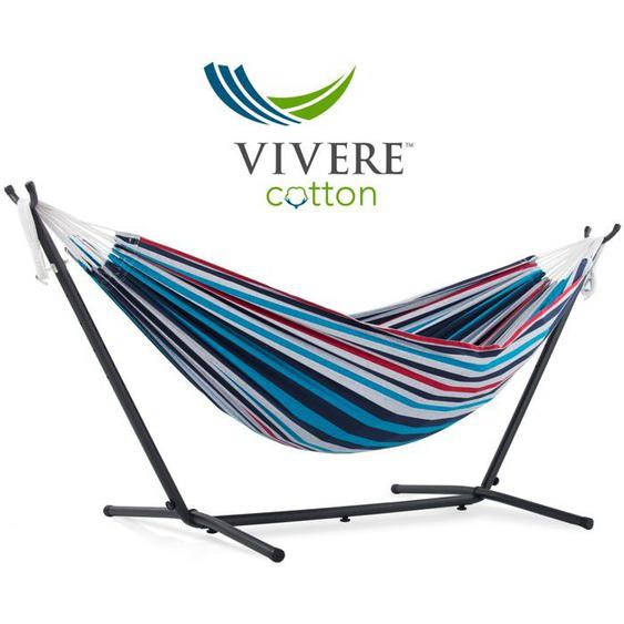 Vivere Hamac Double avec Support Multicolore Bleu Denim 200 cm