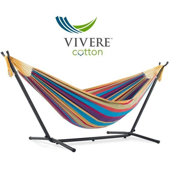 Vivere Hamac Double avec Support Multicolore Tropical 200 cm