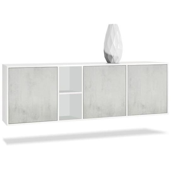 Vladon Buffet Armoire Cuba, Corps en Blanc mat - Façades en Aspect Béton Oxyde