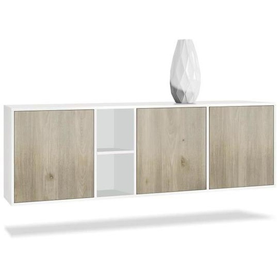 Vladon Buffet Armoire Cuba, Corps en Blanc mat - Façades en Chêne Nordique