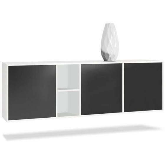 Vladon Buffet Armoire Cuba, Corps en Blanc mat - Façades en Noir mat