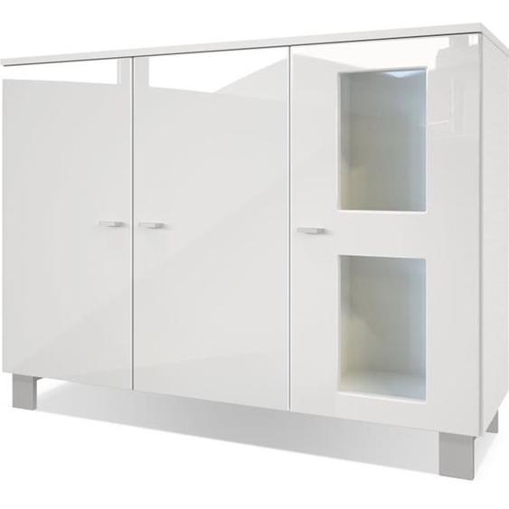 Vladon Buffet Armoire Denjo, Corps en Blanc mat - Façades en Blanc haute brillance