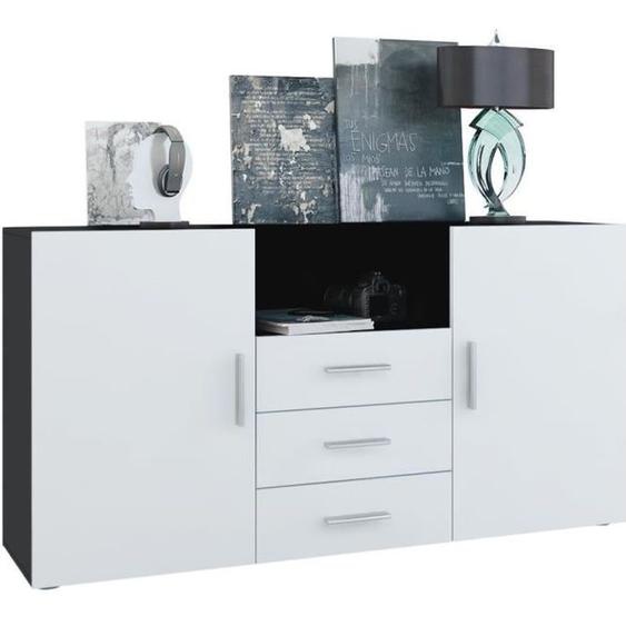 Vladon Buffet Commode Skadu en Noir mat - Blanc mat