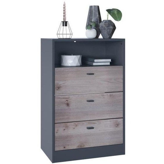 Vladon Buffet Pino V2 , 56 x 86,5 x 36 cm, caisson en Anthracite mat, façades en Chêne Nature