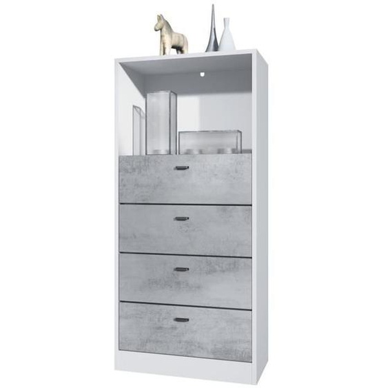 Vladon Buffet Pino V3 , 56 x 125 x 36 cm, caisson en Blanc mat, façades en Aspect Béton Oxyde