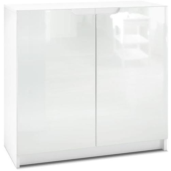 Vladon Commode Armoire de bureau Rangement Logan- Corps en Blanc mat - Façades en Blanc haute brillance
