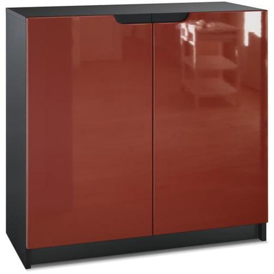 Vladon Commode Armoire de bureau Rangement Logan, Corps en Noir mat , Façades en Bordeaux haute brillance