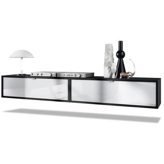 Vladon Ensemble de 2 set meuble TV Lana 100 armoire murale lowboard 100 x 29 x 37 cm en noir, façades en Blanc haute brillance
