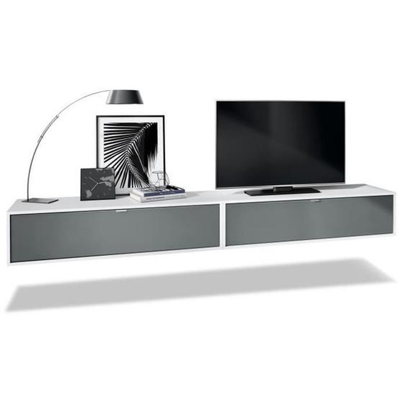 Vladon Ensemble de 2 set meuble TV Lana 120 lowboard 120 x 29 x 37 cm, caisson en Blanc mat, façades en Graphite satiné mat